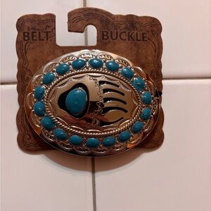 Native American Turquoise Bear Claw Belt Buckle NWT
